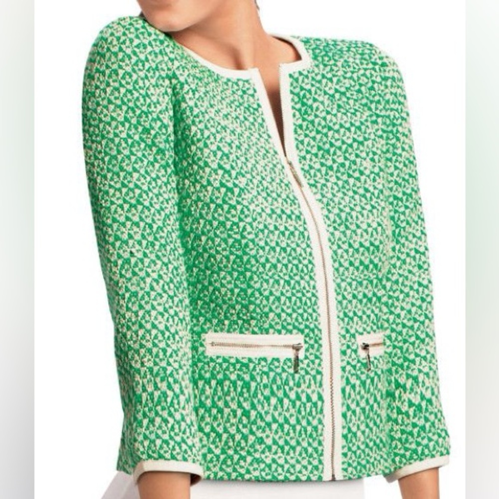 CAbi Style #726 Green and White Tweed Textured Blazer Size 8